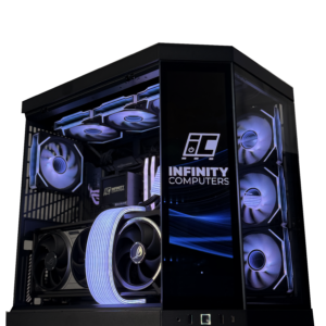 Infinity Obsidian RTX 5090 Gaming PC with Ryzen 7 9800X3D in Hyte Y70 Touch case with ARGB fans and liquid cooling
